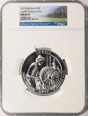2019 Lowell Historical Park ATB 5 oz Silver Quarter 25c NGC MS69PL - Image 1 of 4