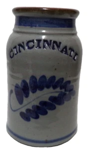 Cincinnati salt glazed Jar Container blue gray brown 6.5" tall Vintage stoneware - Picture 1 of 12