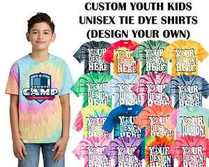 Ink Stitch Design Your Own Custom Printed Unisex Youth Kids Tie Dye T-shirts - Picture 1 of 52