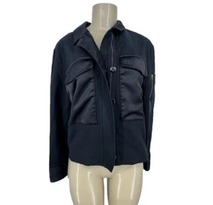 CAbi #3552 Medium Moto Jacket Satin Pocket Gold zip Shacket In Black EF0 - Picture 1 of 11