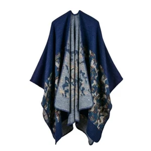 Womens Winter Wrap Blanket Poncho Cape Shawl Cardigans Sweater CoatBlueOne si... - Picture 1 of 1
