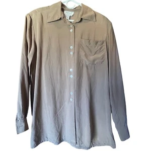 Tess Silk Button Down Top Blouse Long Sleeve Collared Shirt Womens L Flowy - Picture 1 of 9
