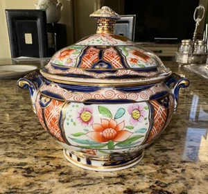 Antique Japanese 19th Century Meiji Era Blue And White Handled Sugar Bowl & Lid - Picture 1 of 12