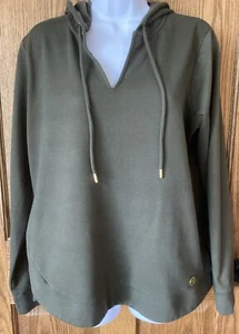 MICHAEL KORS Women’s Long Sleeve Hoodie Pullover Sz Large. Olive Green - Picture 1 of 7