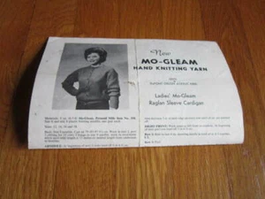 Vtg Mo-Gleam Yarn Knitting Patterns Ladies' Raglan Cardigan Men's Sweater 1960s - Picture 1 of 7
