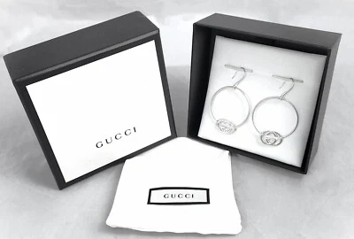 NUEVO CON ETIQUETAS - Auténticos Pendientes GUCCI Britt Enclavados G Aro Grande Plata Esterlina Foto 1 de 4