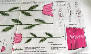 Tende tagliate e cucite anni 60 mamma figlia rosa tulipani pannello tessuto non tagliato artigianato - Foto 1 di 11