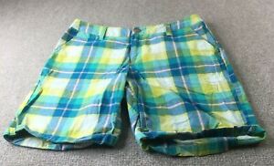 Merona Womens Shorts 4 Blue Green Plaid Y2K Bermuda Summer Pockets #0791