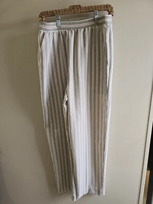 Calça de cintura elástica feminina vintage Haberdasery Leslie Fay tamanho 14 listras marrons/vermelhas  - Imagem 1 de 4