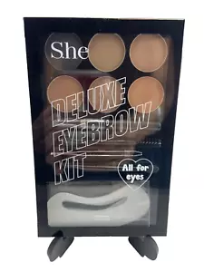 S.he Deluxe Eyebrow Kit 0.63oz DE-130A DARK BROWN Pencil/Powder/Tools/Stencils - Picture 1 of 3
