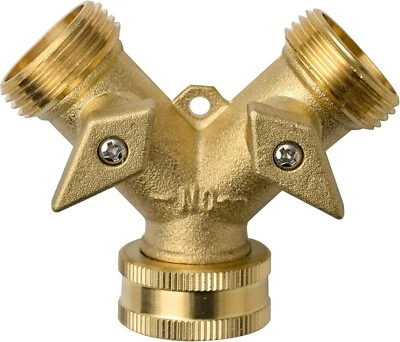 Hose Pipe Valve Splitter Connector Adaptor  2 Way Brass 3/4 Y-shaped Garden Tap - Image 1 of 4