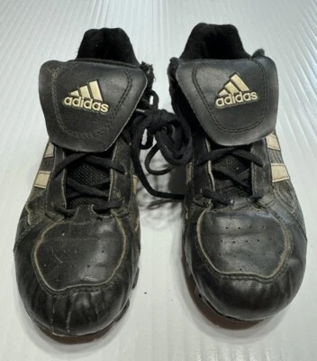 Adidas Baseball Cleats Shoes Youth Size 3.5 Black W/ White Stripes - Image 1 of 4