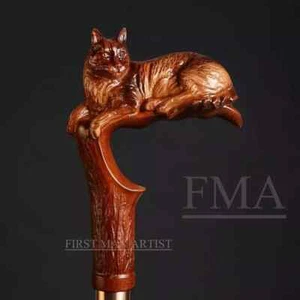 Bastone da passeggio in legno stile gatto manico testa di gatto bastone da passeggio intagliato a mano - Foto 1 di 7