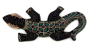 Handarbeit Holz Batik bemalt Gecko Eidechse Holz Wandbehang 15 cm Java Kunst N°10 - Bild 1 von 1