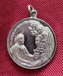 Vintage Sterling Silber Anhänger Heilige Cäcilia Betet für uns - P8 - Bild 1 von 4