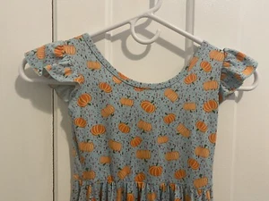 Dot Dot Smile Dress 5/6 Blue Orange Pumpkins - Picture 1 of 3