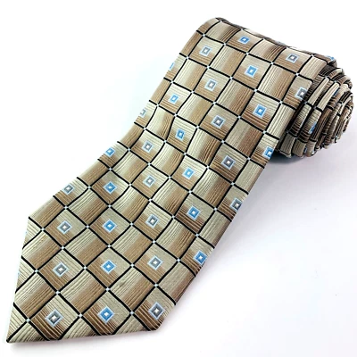 Insignia Martin Wong Mens Tie Brown Baby Blue Geometric 100% Silk Necktie - Image 1 of 4