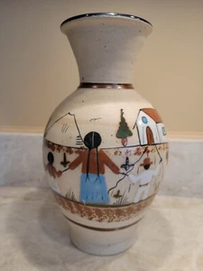 Vintage Tonala Vase Folk Art Pottery Mexico Mother Child Cobalt Blue Glaze - Picture 1 of 9