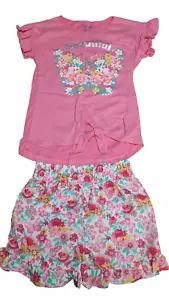 Real Love Girls Coral 2pc Short Set Size S(6/6X) Beautiful Butterfly Floral #T7 - Picture 1 of 3