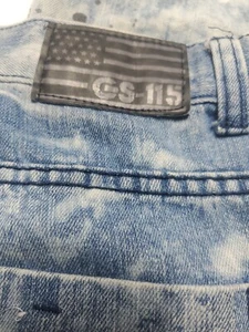 GS-115 Men's Size 34x31 Blue Distressed Splatter light Wash Stretch Denim Jeans - Picture 1 of 10