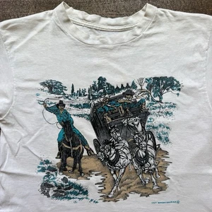 Vintage 90er Herren T-Shirt M weiß TNT Sportswear Cowboy Western Distressed - Bild 1 von 7