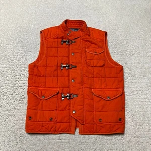 Vintage Polo Ralph Lauren Vest Men Large Orange Fireman Clasp Quilted Utility - Picture 1 of 14