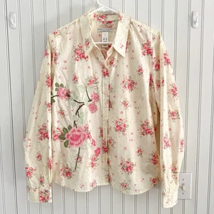 Vintage Liz Claiborne XL Hemd mit Knopfleiste Rose Blumen Cottagecore Country Western Y2K - Bild 1 von 11