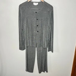 Softwear Petites Mark Singer VTG Gray Slinky Knit 3 Pc Jacket Pants Skirt Set L - Picture 1 of 10