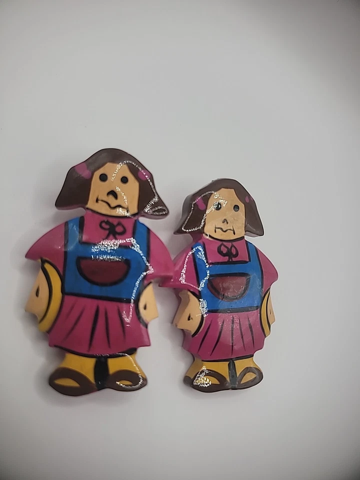 Pendientes Vintage Muñeca Perforada Madera Joyería Disfraz Foto 1 de 4