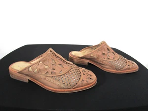 Free People Paramount Brown Leather Laser Cut Slip On Mules Women 39 EU/8.5 US - Picture 1 of 11