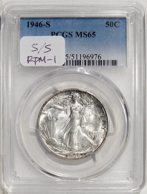 1946-S/S 50c graduación profesional MS 65 ~ RPM-001 Walking Liberty medio dólar RPM VARIEDAD Foto 1 de 4