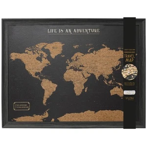 Splosh Large Maps. World Map Pin Board in Black, Wooden Frame. World Map Cork - Picture 1 of 5