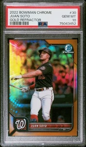 2022 Bowman Chrome Juan Soto #30 Gold Refractor PSA 10 - Picture 1 of 2