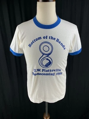 80s Vtg Ringer T-Shirt M UW Platteville Homecoming Band Single Stitch Novelty - Image 1 of 4