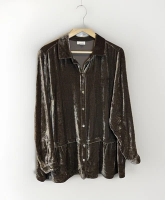 Top túnica para mujer Jill 1X terciopelo topo botón frontal mezcla de seda manga larga Foto 1 de 4