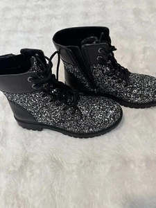 MICHAEL KORS womens Alistair Bootie Chunky glitter combat boots black silver 7.5 - Picture 1 of 9
