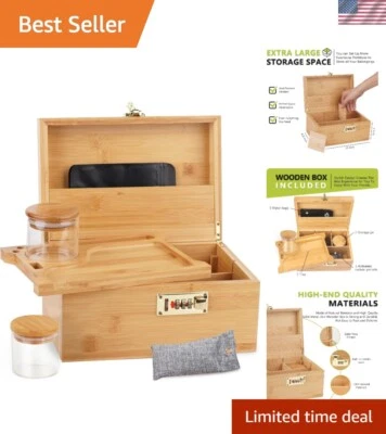 Large Art Deco Bamboo Box with Customizable Tray - Secure Storage for Valuables - Image 1 of 4