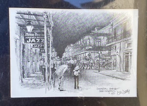 Don Davey Bourbon St New Orleans Pencil Drawing Print For Framing~26.5cm x 22cm - Bild 1 von 2