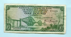 National Commercial Bank of Scotland £1 Banknote 1st November 1961 Prefix E - Picture 1 of 2
