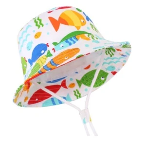 Baby Sun Hat Bucket Cap Wide Brim Summer Cotton Floppy Hat Boy Girl Toddler 0-4 - Picture 1 of 2