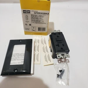 HUBBELL GFR5352BKA 20AMP, 125VAC 3 WIRE GROUND FAULT DUPLEX RECEPTACLE, BLACK,BN - Picture 1 of 4