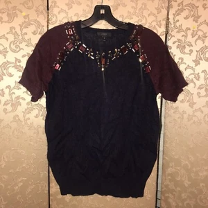 J. Suéter Crew Azul Borgoña Cuentas Manga Corta Talla Extra Pequeña XS - Imagen 1 de 6