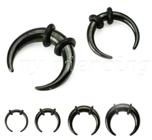 PAIR of Blackline IP Steel Buffalo Taper Ear and Septum Stretcher with O-Rings - Picture 1 of 1