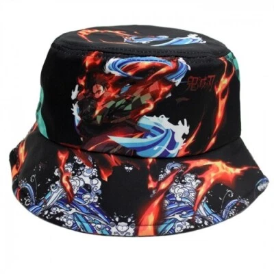 Demon Slayer Hat Mens Boys Headwear Bucket Beach Cap Tanjiro Anime Gaming - image 1 of 3