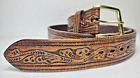 Unbranded Western Belt Brown Genuine Tooled Leather Two-Tone Chevron Pattern