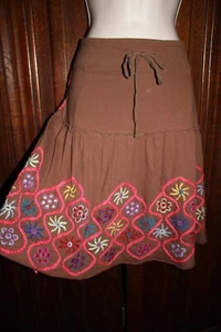 Free People embroidered mini skirt S/M/L brown ethnic boho artsy knit - Picture 1 of 7