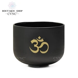 CVNC 432Hz 10"F Black Chakra Ohm Frosted Crystal Singing Bowl Sound Healing Bath - Picture 1 of 6