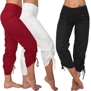 Hose Capri 3/4 Niedrige Leichte Band für Raffung Taschen Sommer Urlaub Strand - Picture 1 of 20