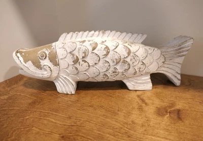 大号雕刻木制鱼粉刷 17 英寸长滩别墅航海装饰 — 第 1/4 张图片