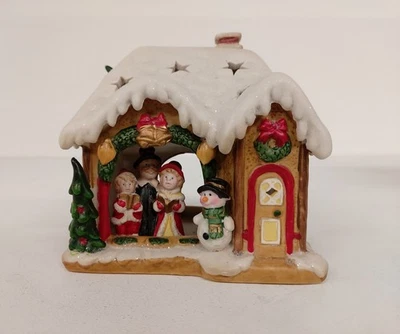 Ceramic Christmas House Carol Singers Candle/Tealight Holder Decoration - Image 1 of 4